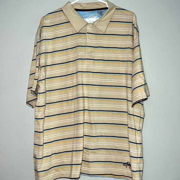 Point Zero tan striped short sleeve polo shirt, size XL - Picture 1 of 8